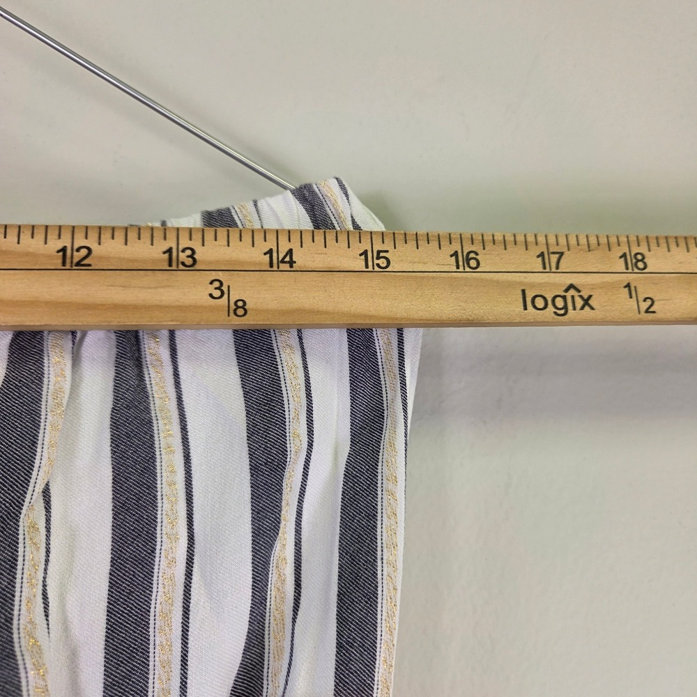 Navy White Striped Strapless Jumper Gold Metallic Thread Tassel Waist Pockets - Picture 4 of 8